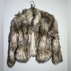 Fashion Nova Faux Fur Teddy Jacket - Brown and Cream